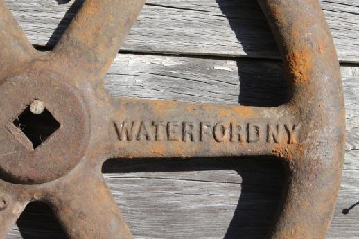 photo of antique vintage Eddy fire hydrant valve handle, large industrial cast iron hand wheel #3