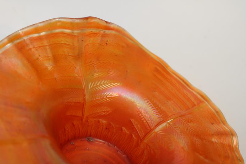 photo of antique vintage Fenton carnival glass vase, fern panel marigold iridescent glass #2