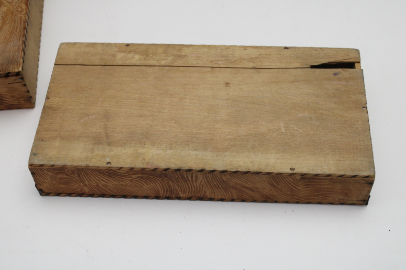photo of antique vintage Flemish art pyrography wood burned Christmas boxes, red & green poinsettias hanky & gloves box  #2