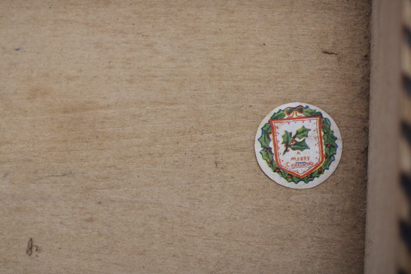 photo of antique vintage Flemish art pyrography wood burned Christmas boxes, red & green poinsettias hanky & gloves box  #11