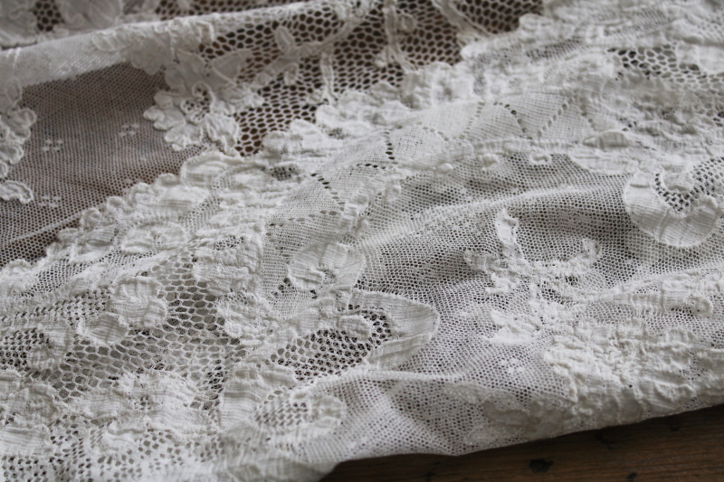 photo of antique vintage French alencon lace tablecloth, white cotton lace 102 x 60 oval tablecloth #4