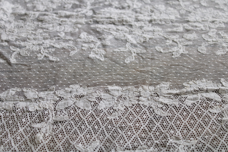 photo of antique vintage French alencon lace tablecloth, white cotton lace 102 x 60 oval tablecloth #7