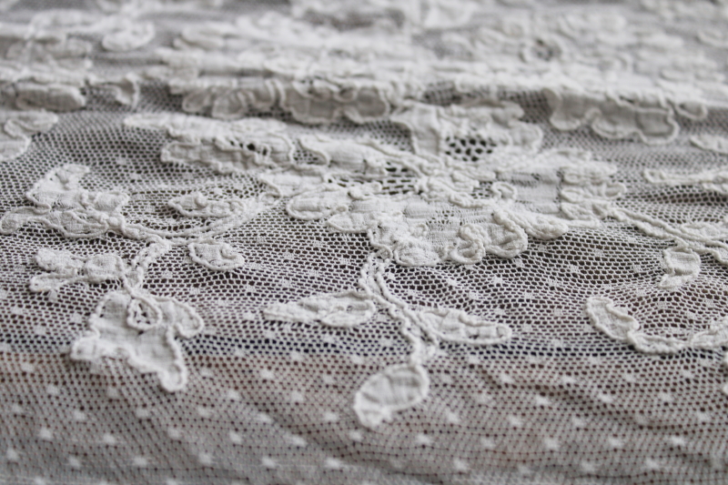 photo of antique vintage French alencon lace tablecloth, white cotton lace 102 x 60 oval tablecloth #8