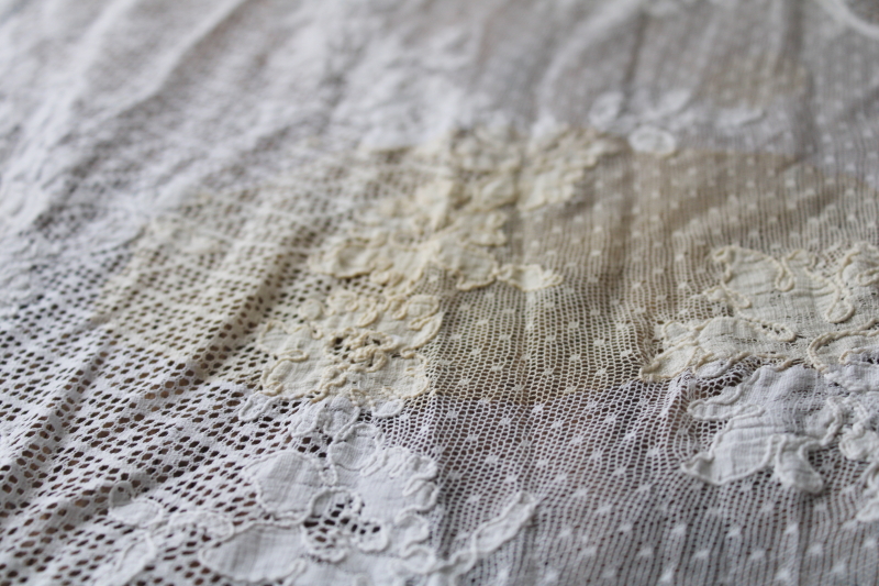 photo of antique vintage French alencon lace tablecloth, white cotton lace 102 x 60 oval tablecloth #9