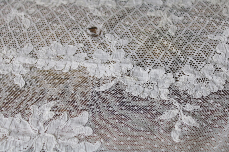 photo of antique vintage French alencon lace tablecloth, white cotton lace 102 x 60 oval tablecloth #10