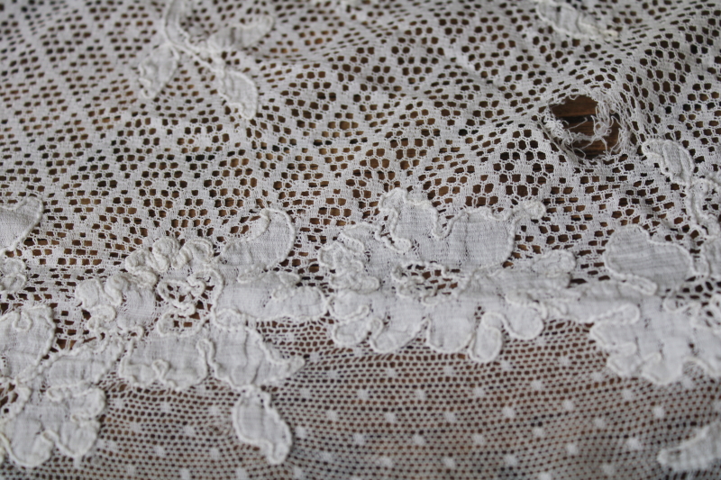photo of antique vintage French alencon lace tablecloth, white cotton lace 102 x 60 oval tablecloth #11