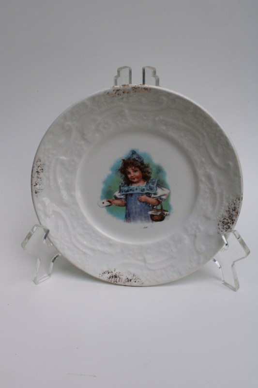 photo of antique vintage French china plate little girl with a valentine or letter #1