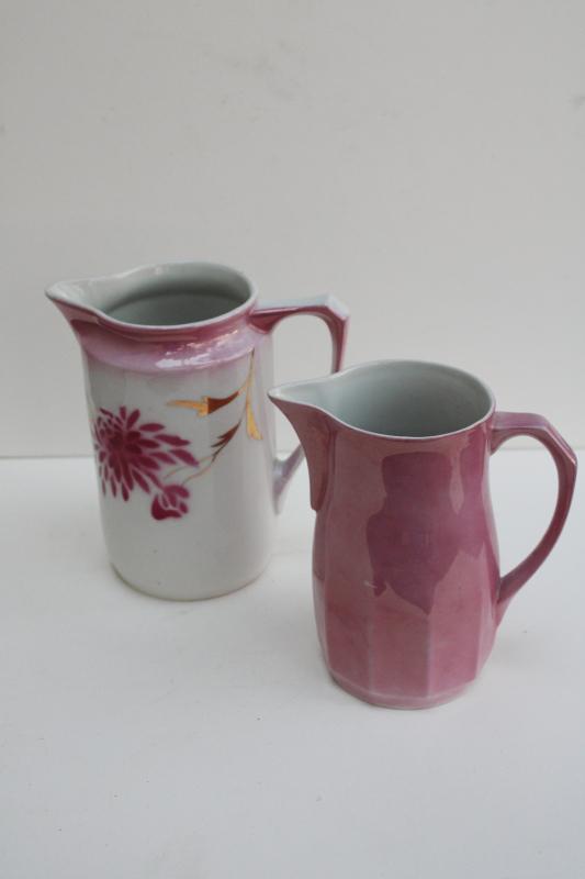 photo of antique vintage Germany china pitchers, copper & pink luster lustreware #1