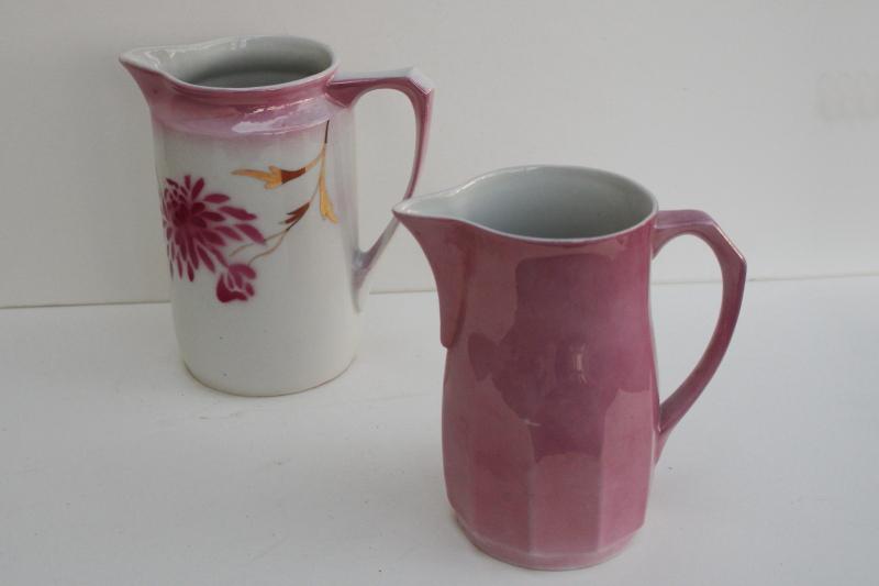 photo of antique vintage Germany china pitchers, copper & pink luster lustreware #2