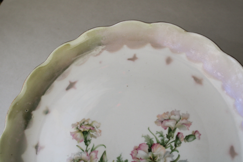photo of antique vintage Germany floral luster ware china plate, large serving platter or cake tray  #3