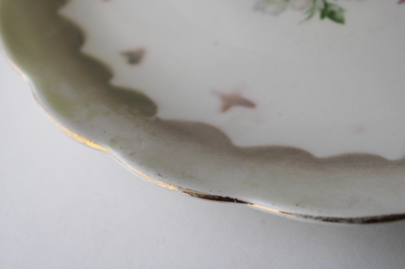 photo of antique vintage Germany floral luster ware china plate, large serving platter or cake tray  #5