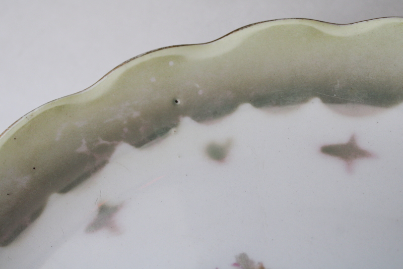 photo of antique vintage Germany floral luster ware china plate, large serving platter or cake tray  #6