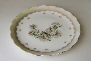 catalog photo of antique vintage Germany floral luster ware china plate, large serving platter or cake tray 