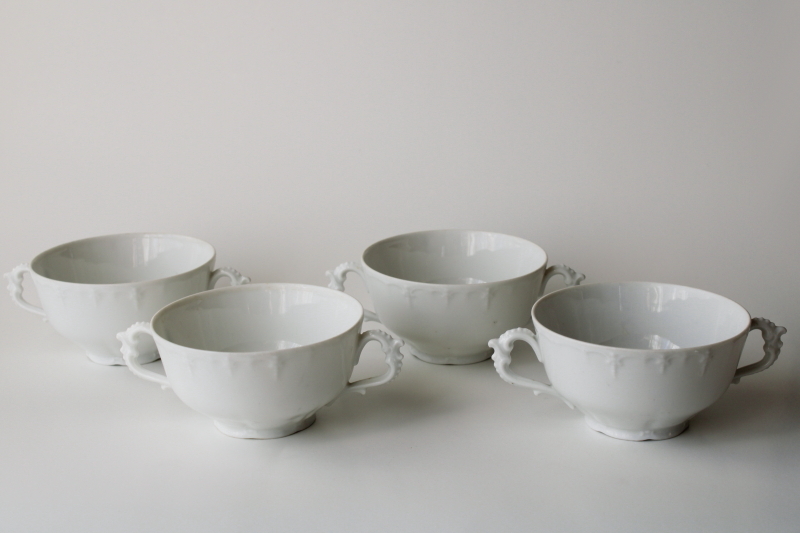 photo of antique vintage Habsburg china cream soup bowls, double handled cups pure white porcelain #1