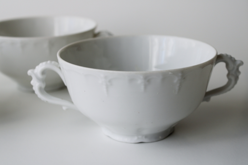 photo of antique vintage Habsburg china cream soup bowls, double handled cups pure white porcelain #2