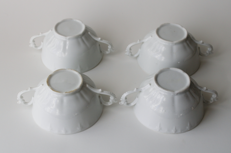 photo of antique vintage Habsburg china cream soup bowls, double handled cups pure white porcelain #4