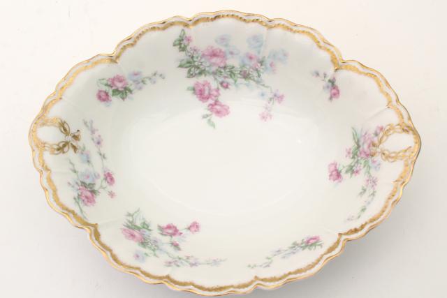 photo of antique vintage Haviland Limoges France china oval bowl, Schleiger 261 floral #1