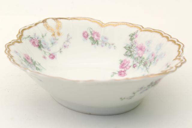 photo of antique vintage Haviland Limoges France china oval bowl, Schleiger 261 floral #2