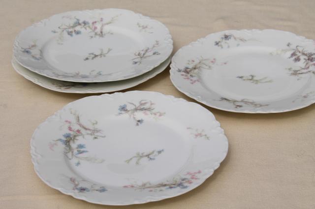 photo of antique vintage Haviland Limoges china plates, blue cornflowers w/ pink #1