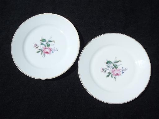 photo of antique vintage Haviland Limoges china plates, pink moss rose pattern #1