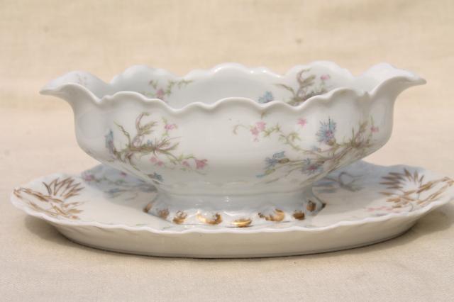 photo of antique vintage Haviland Limoges china serving pieces, blue cornflowers w/ pink #6