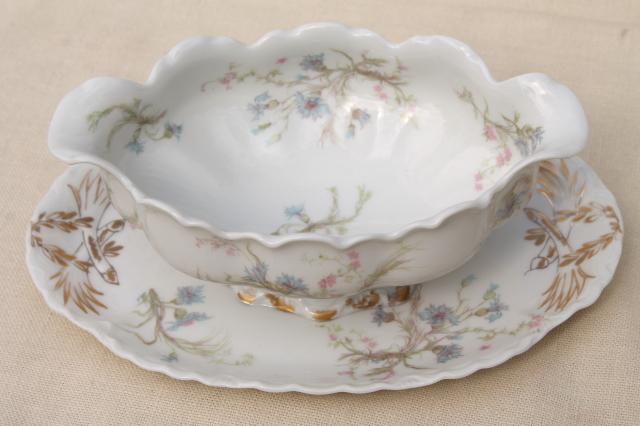 photo of antique vintage Haviland Limoges china serving pieces, blue cornflowers w/ pink #7