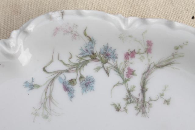 photo of antique vintage Haviland Limoges china serving pieces, blue cornflowers w/ pink #10