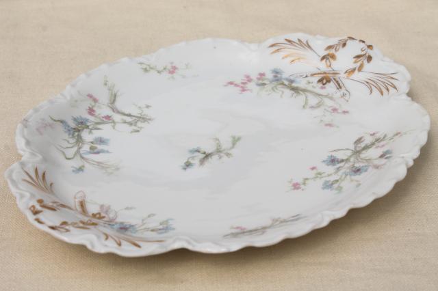 photo of antique vintage Haviland Limoges china serving pieces, blue cornflowers w/ pink #11