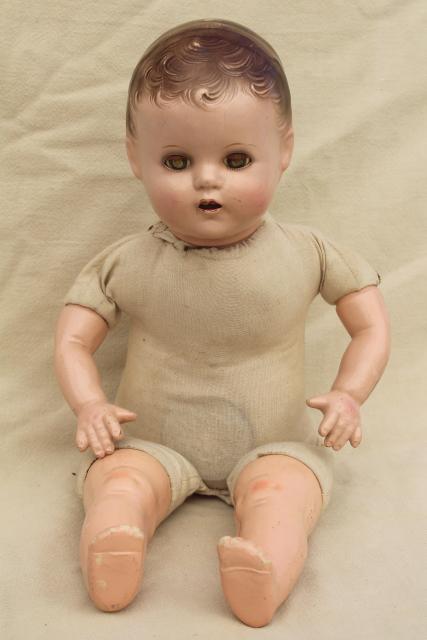 photo of antique vintage Ideal baby doll, sleep eyes, open mouth w/ two teeth #9