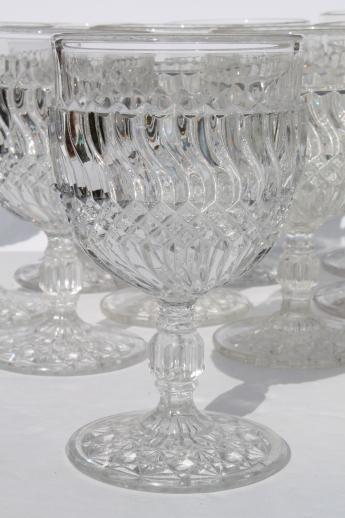 photo of antique vintage Jersey Swirl pattern glass wine glasses, set of 12 goblets #2