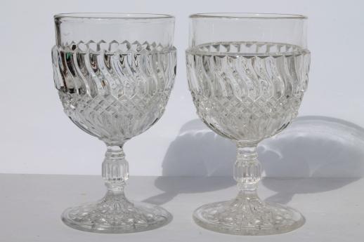 photo of antique vintage Jersey Swirl pattern glass wine glasses, set of 12 goblets #3