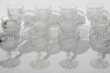 catalog photo of antique vintage Jersey Swirl pattern glass wine glasses, set of 12 goblets