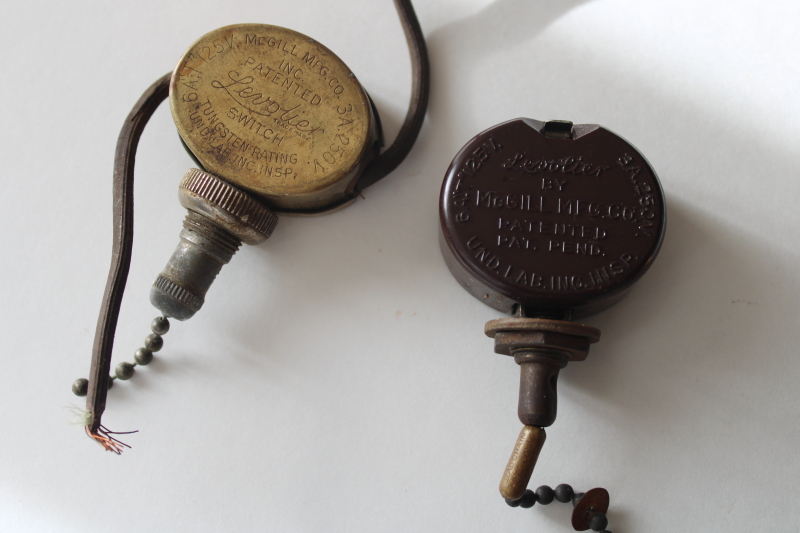 photo of antique vintage Levolier pull chain light switches patented electrical hardware brass & bakelite  #1