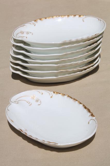 photo of antique vintage Limoges china oval plates or side dishes, french gold & white porcelain bowls #5