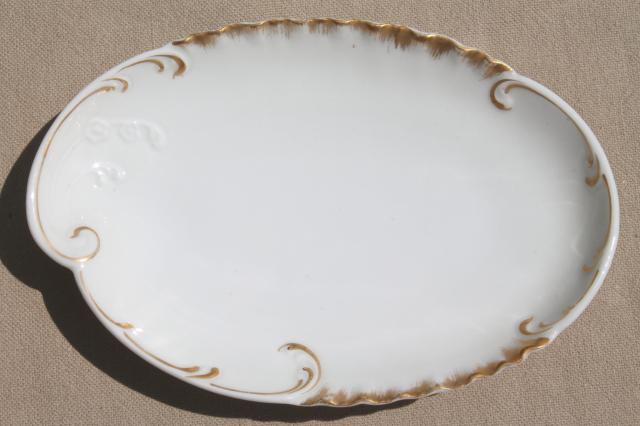 photo of antique vintage Limoges china oval plates or side dishes, french gold & white porcelain bowls #6