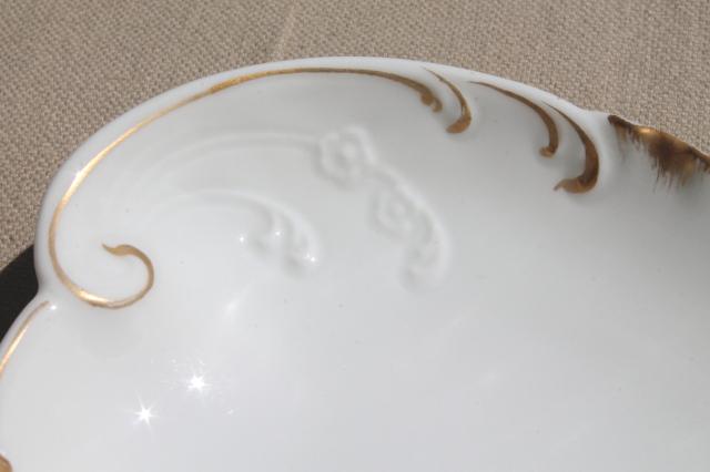 photo of antique vintage Limoges china oval plates or side dishes, french gold & white porcelain bowls #7