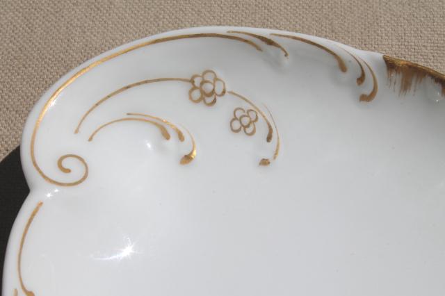 photo of antique vintage Limoges china oval plates or side dishes, french gold & white porcelain bowls #9