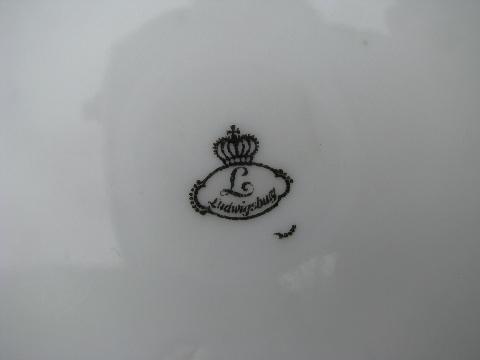 photo of antique vintage Ludwigsburg porcelain plates, ornate white w/ blue cornflowers #3