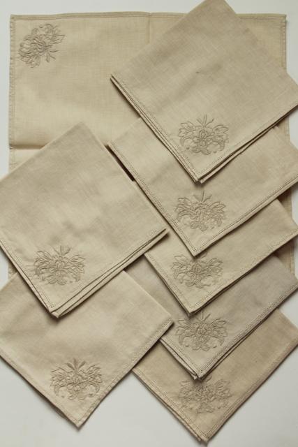 photo of antique vintage Madeira embroidered flax linen table linens, napkins and place mats #5
