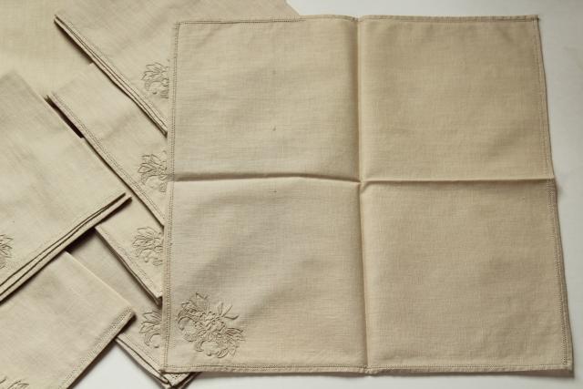 photo of antique vintage Madeira embroidered flax linen table linens, napkins and place mats #6