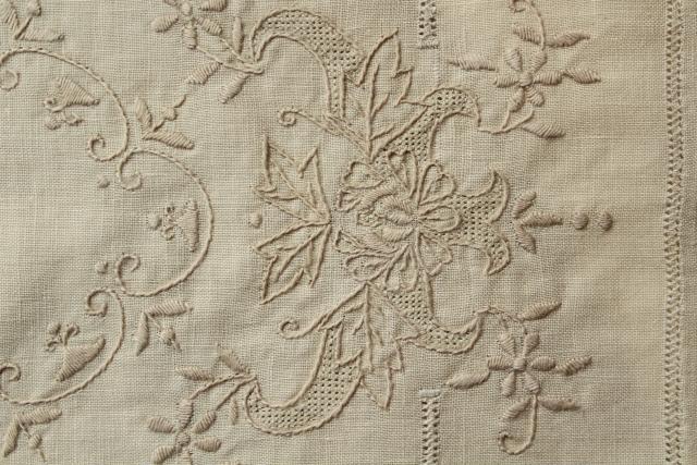 photo of antique vintage Madeira embroidered flax linen table linens, napkins and place mats #14