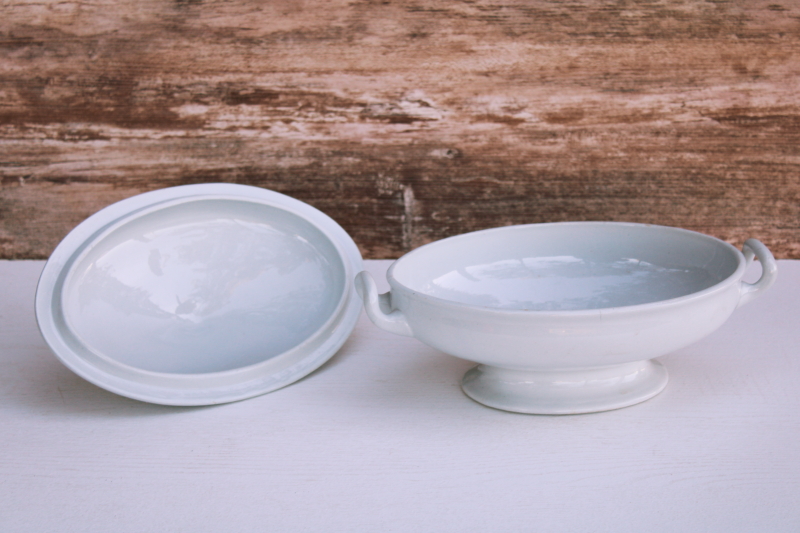 photo of antique vintage Powell & Bishop white ironstone china, serving bowl or tureen w/ lid #2