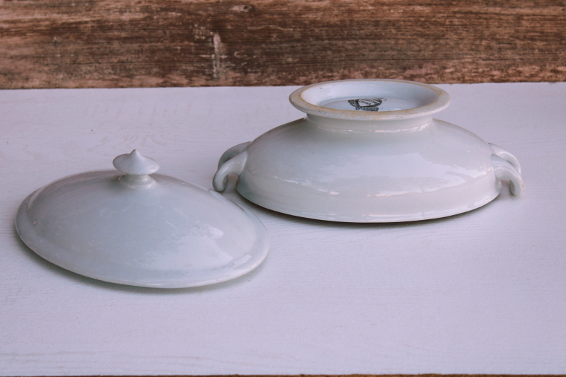 photo of antique vintage Powell & Bishop white ironstone china, serving bowl or tureen w/ lid #5