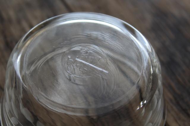 photo of antique vintage Pyrex ramekins, tiny glass custard cup dishes w/ wheel cut flowers #5