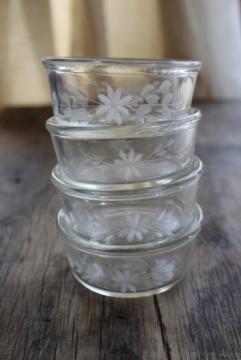 catalog photo of antique vintage Pyrex ramekins, tiny glass custard cup dishes w/ wheel cut flowers