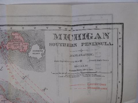 photo of antique vintage Rand McNally Michigan railroad map & guide w/advertising - 1911 #4