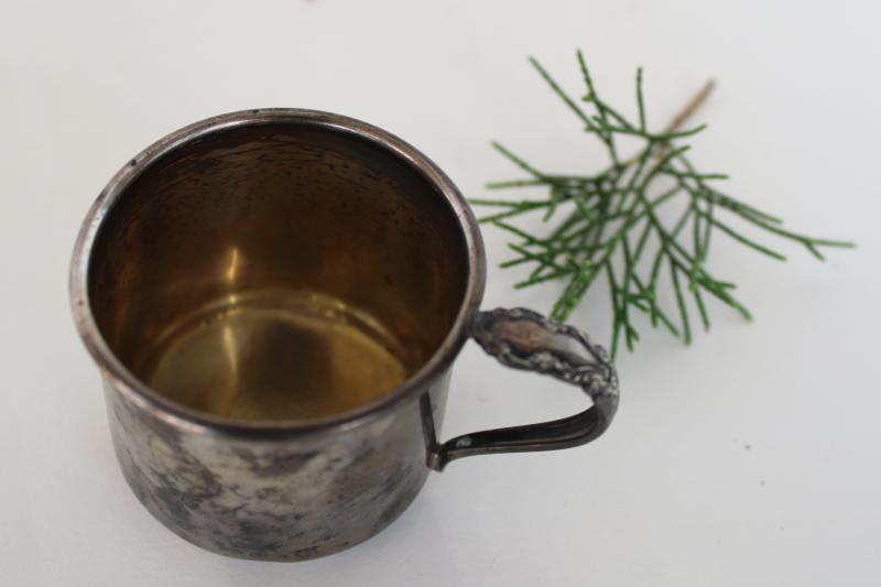 photo of antique vintage Rogers sterling silver baby cup, little mug engraved A. B. #2