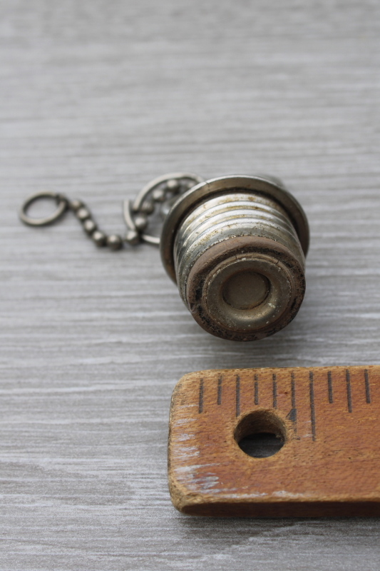 photo of antique vintage Schrader canteen flask bottle stopper, screw top w/ original chain #3