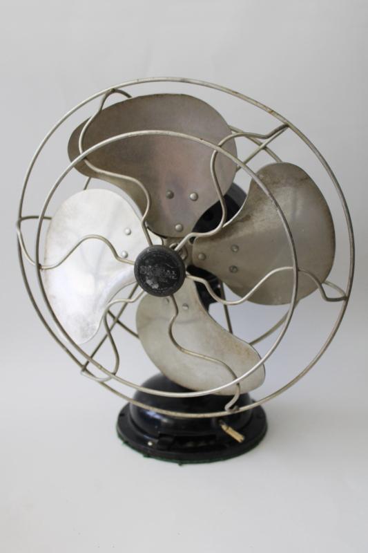 photo of antique vintage Signal electric fan, heavy iron base oscillating fan needs cord #1