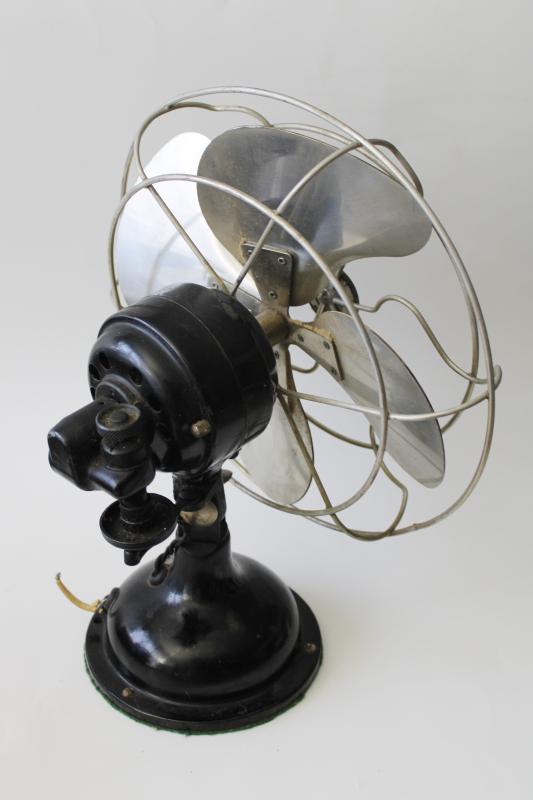 photo of antique vintage Signal electric fan, heavy iron base oscillating fan needs cord #10